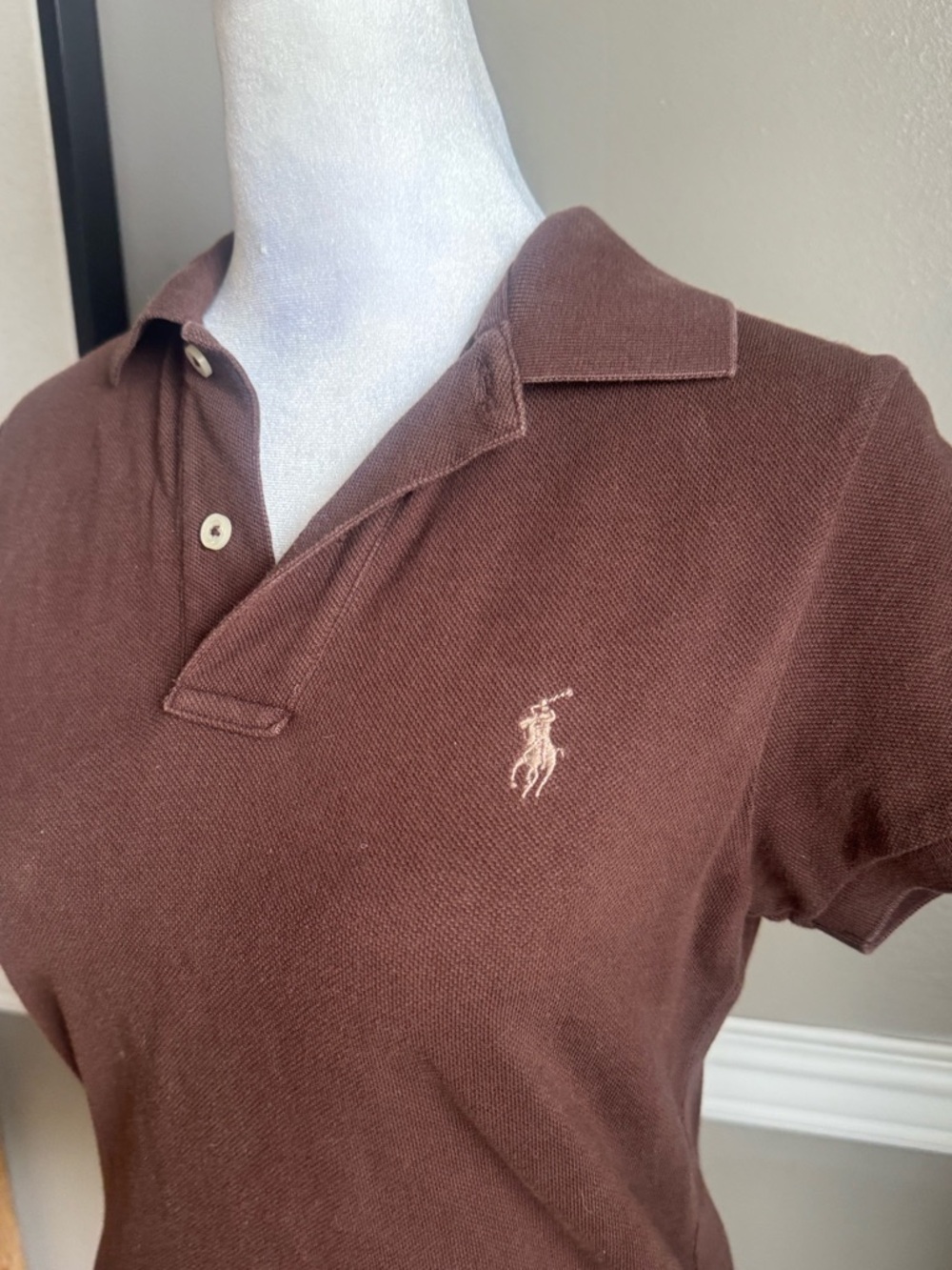 Vintage Ralph Lauren Women’s Brown Polo Shirt Small Skinny Top Fit Cotton - Picture 2 of 6